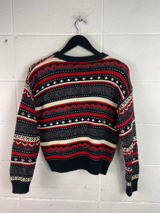 VTG Lizsport Red/Multicolor Knit Sweater Sz Wmns S