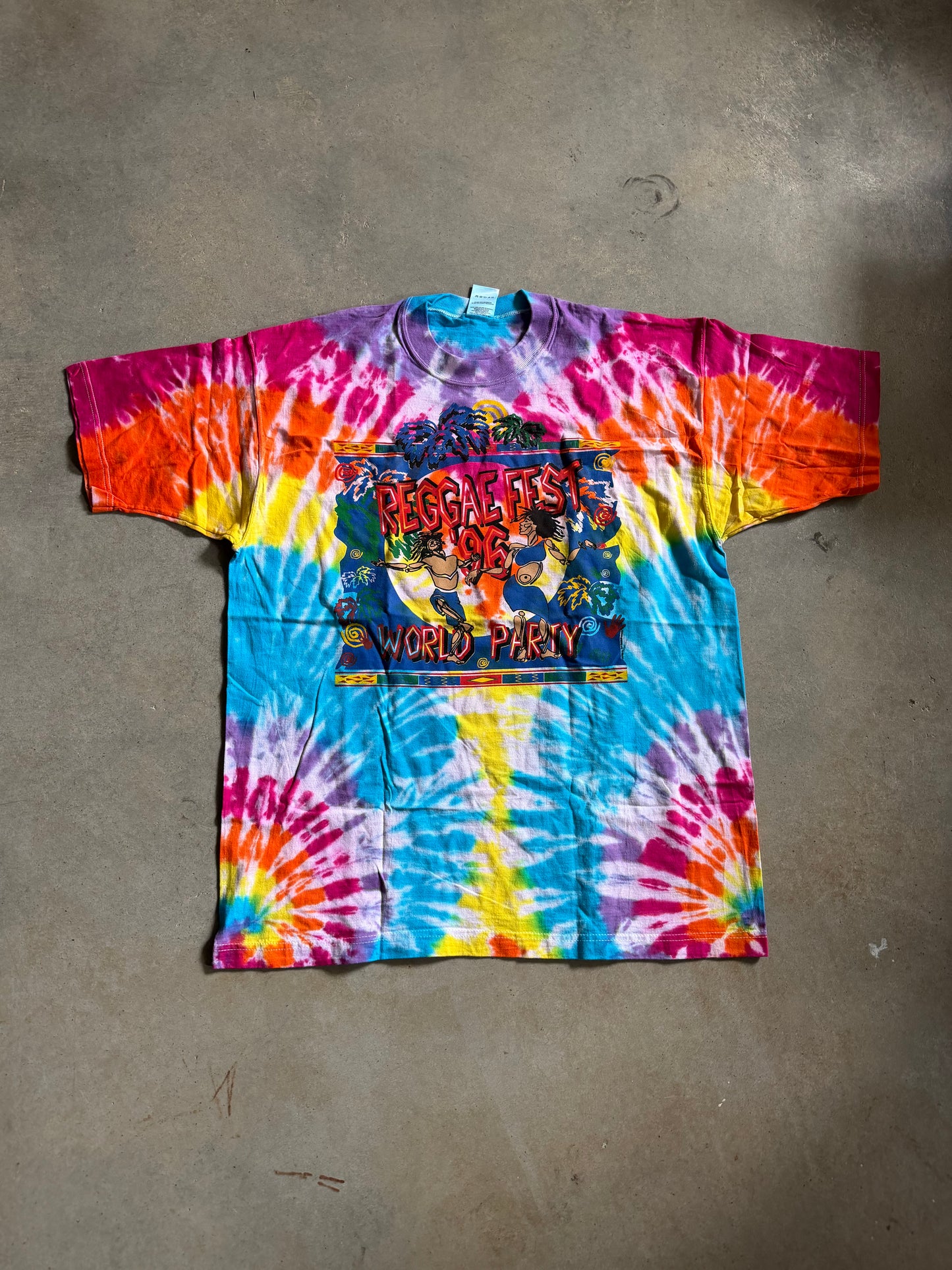VTG 1996 Reggae Fest World Party Festival Tye Dye Tee Sz XL