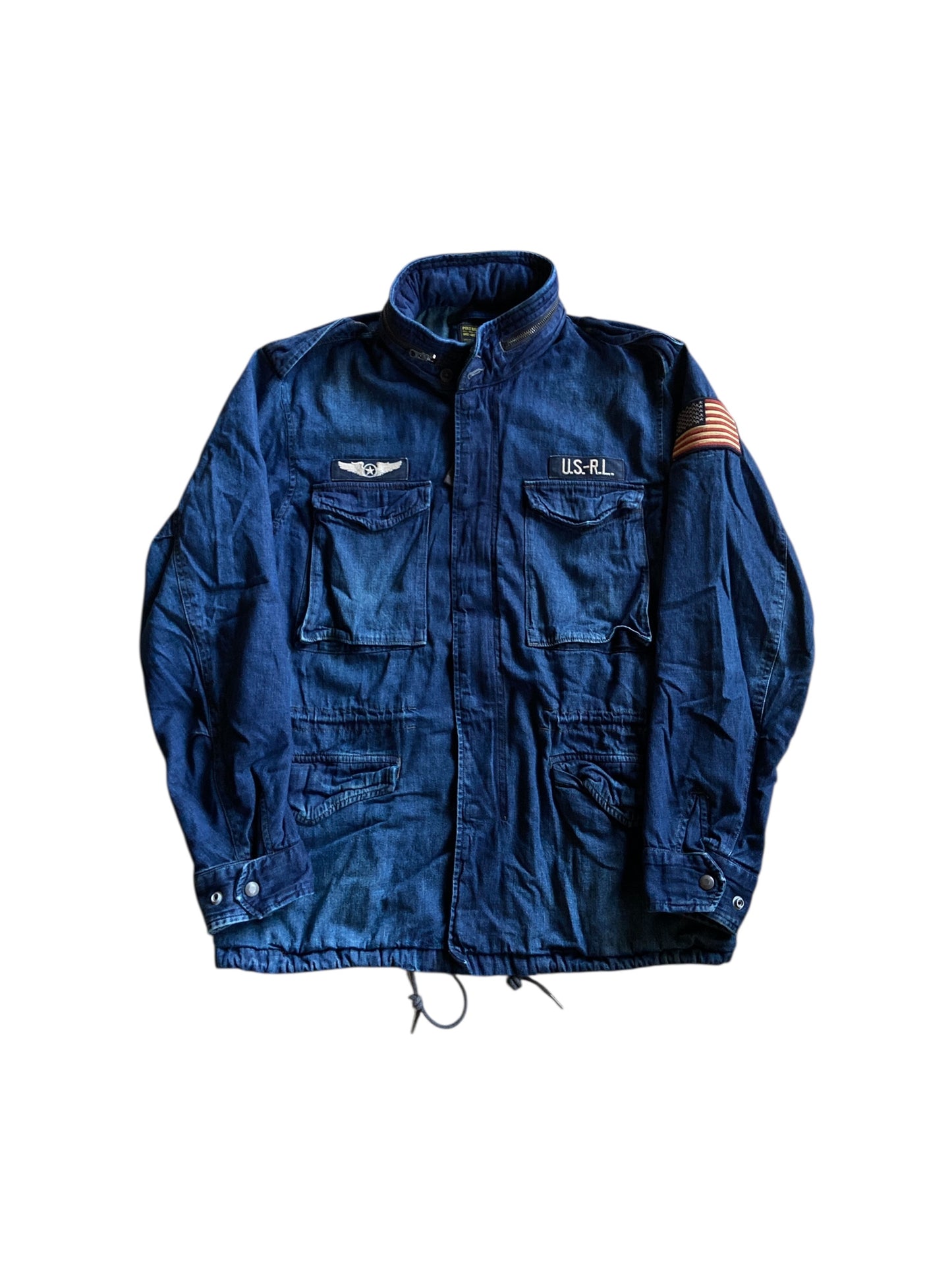 VTG Polo Ralph Lauren USRL Aviator Denim Jacket Sz L