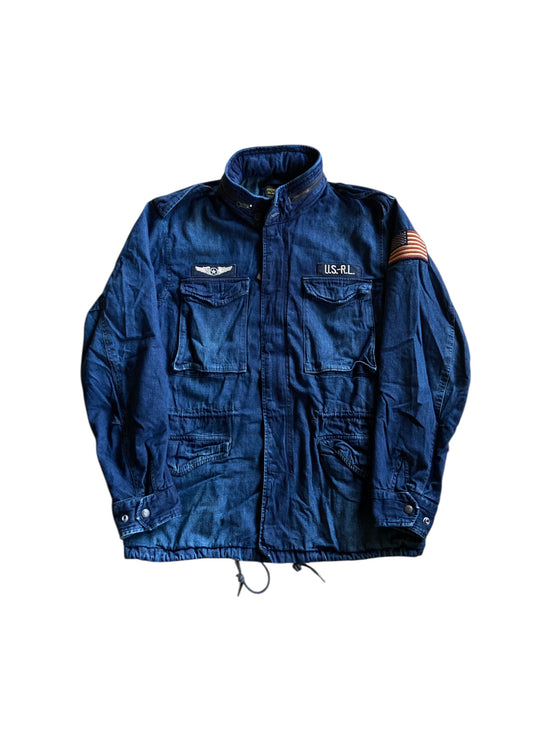 VTG Polo Ralph Lauren USRL Aviator Denim Jacket Sz L