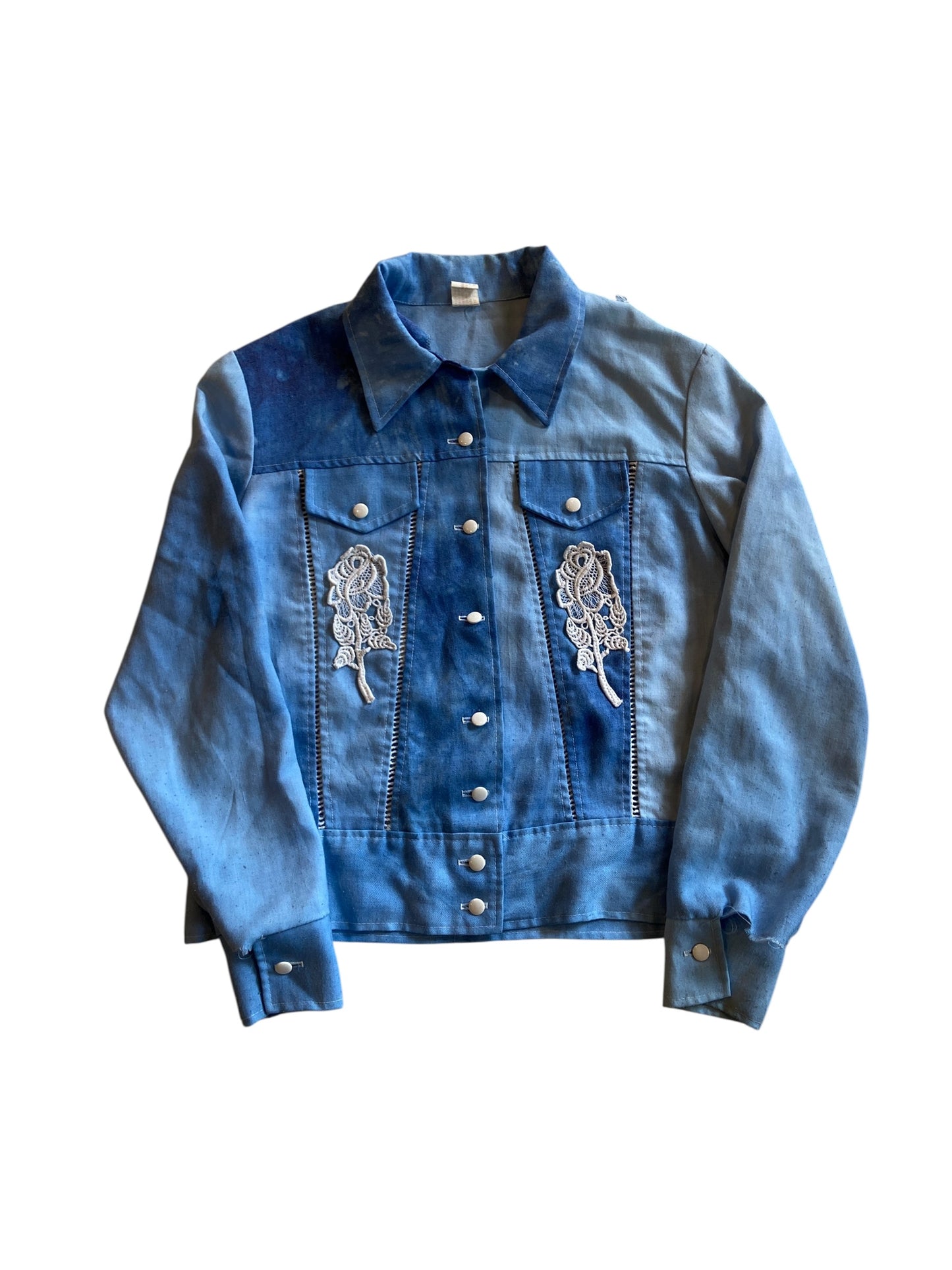 VTG Women's Denim Dyed Button Up Shirt Sz S