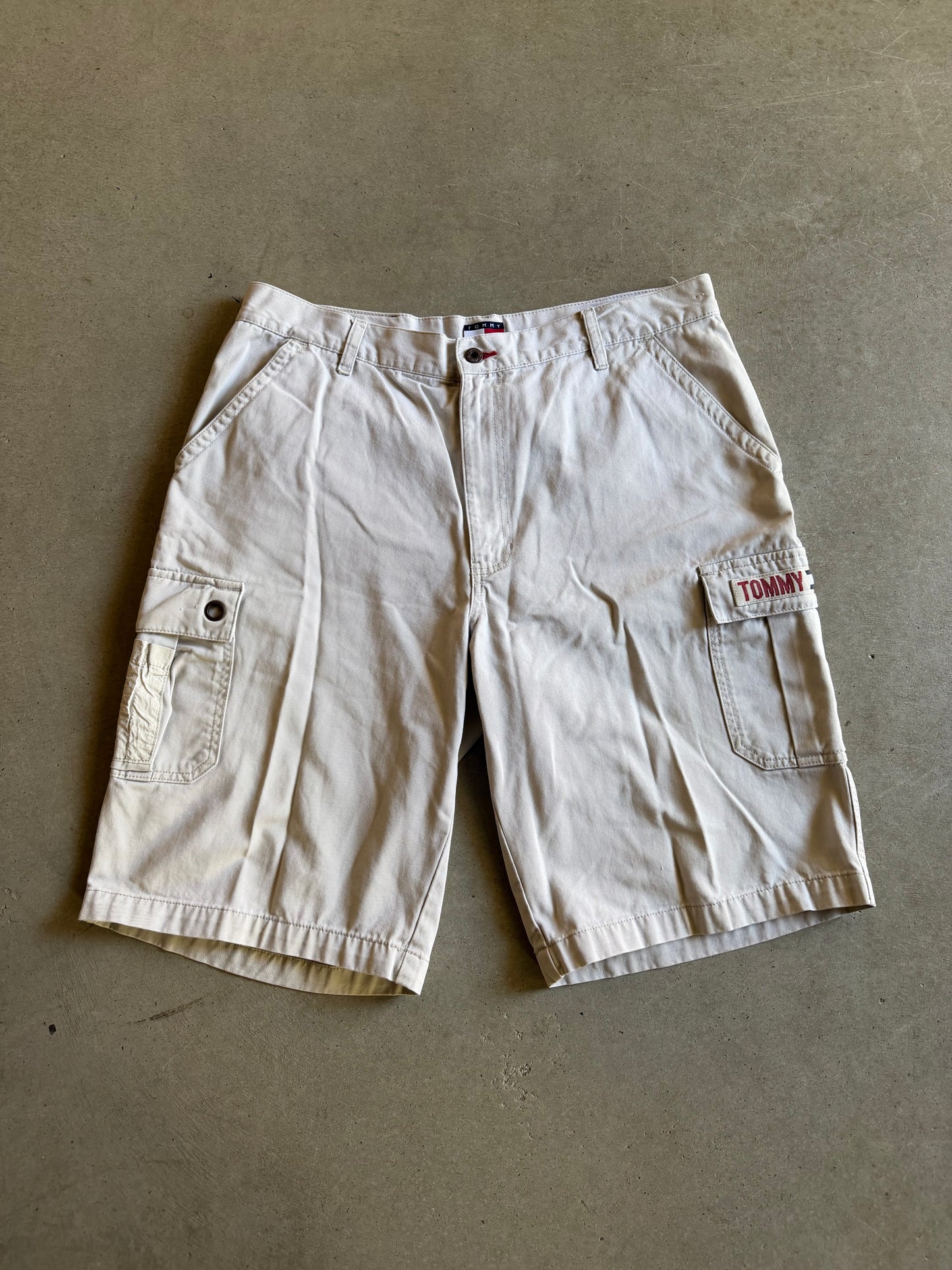 Y2K Tommy Hilfiger Khaki Cargo Baggy Jorts Sz 36