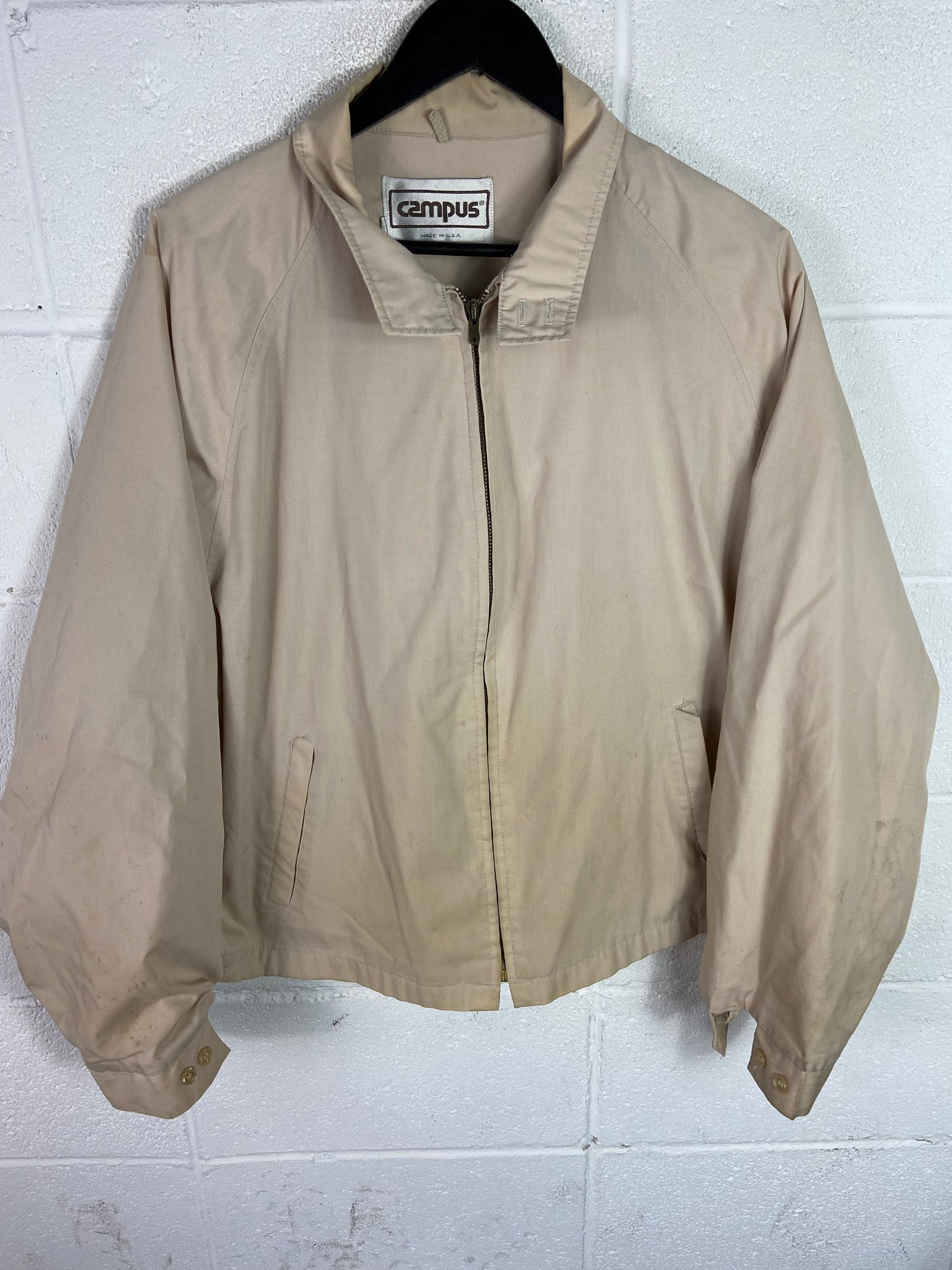 VTG Campus Cream Light Harrington Jacket Sz L