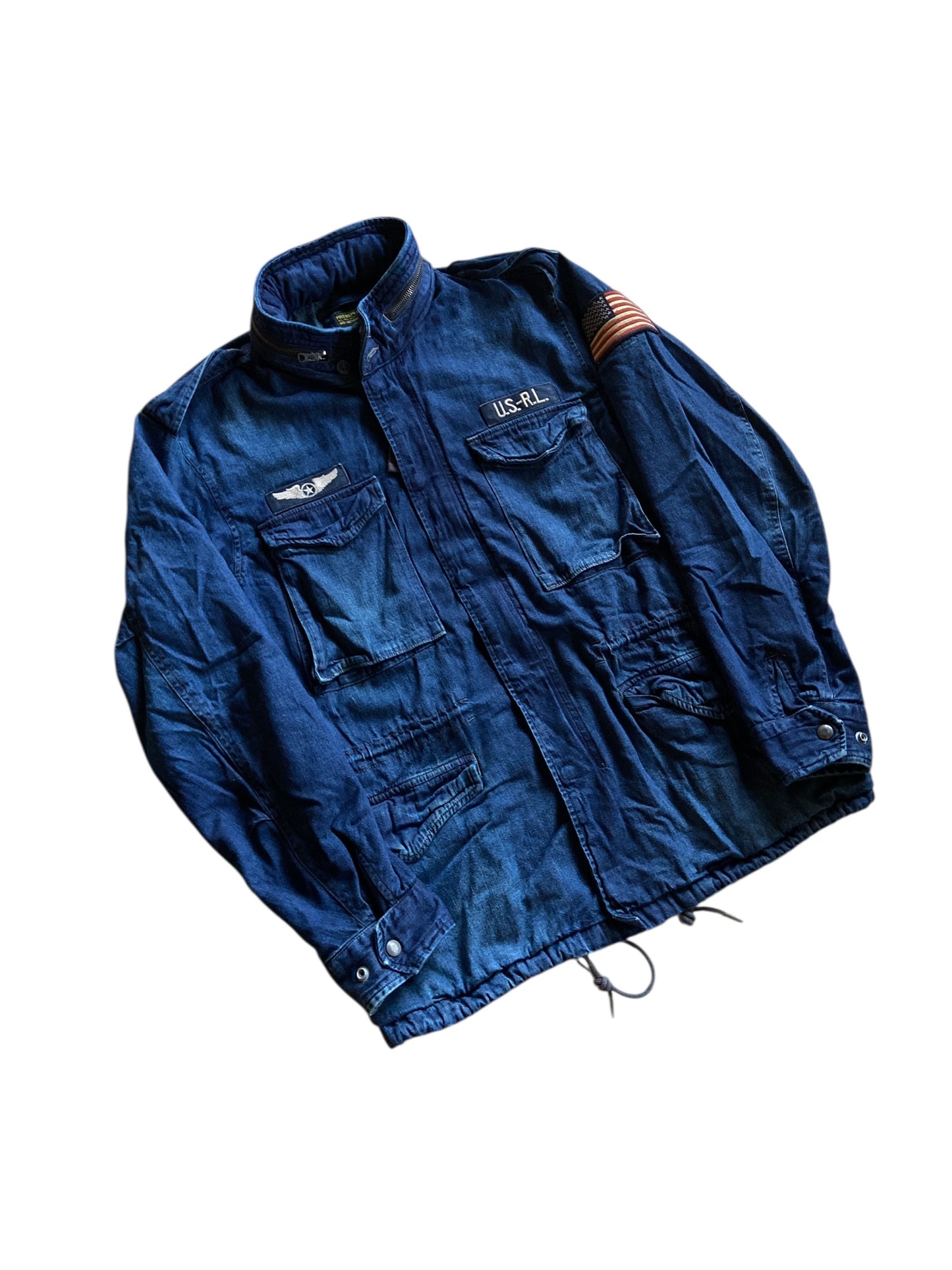 VTG Polo Ralph Lauren USRL Aviator Denim Jacket Sz L