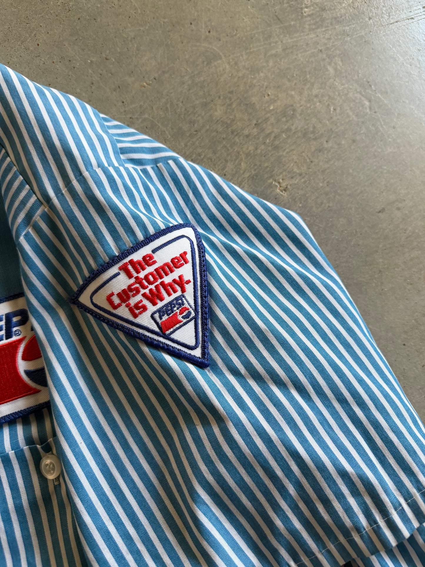VTG Pepsi Blue Pinstripe Button Up Shirt Sz XL