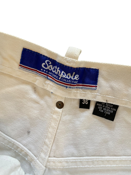 Y2K White Southpole Embroidered Denim Shorts Sz 36