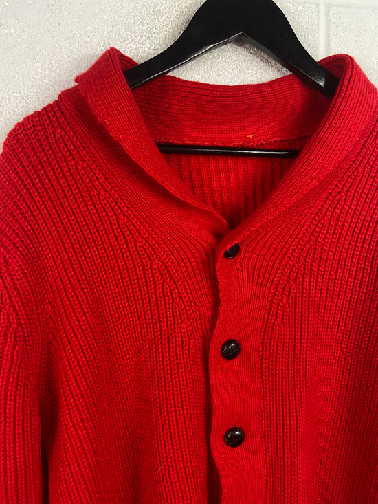 VTG Red Woven Button Up Sweater Sz M/L