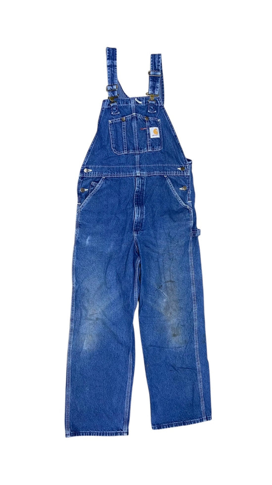 VTG Carhartt Blue Denim Overalls Sz 34x30