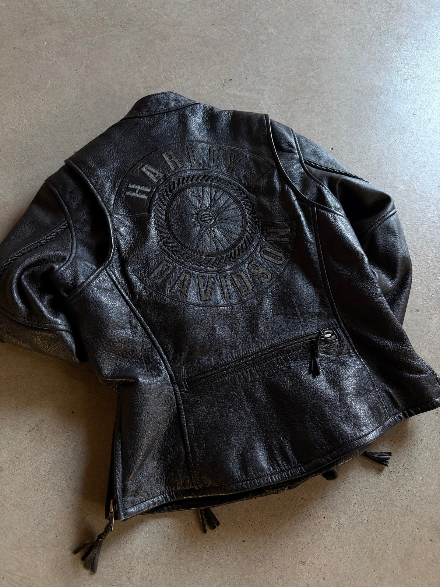 Harley Davidson Black Leather Jacket Sz XS