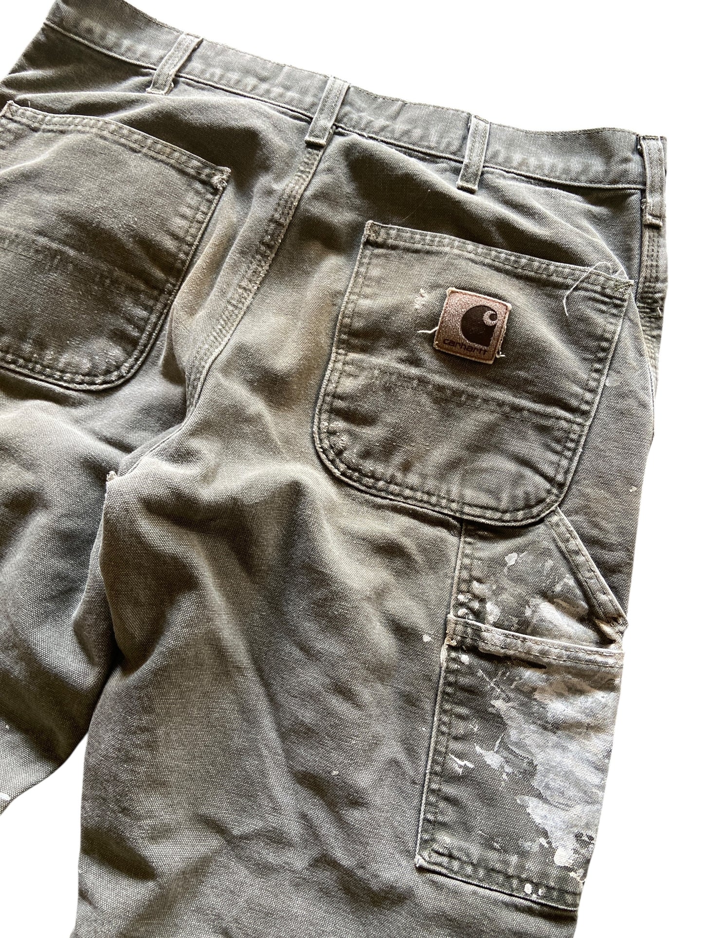 Thrashed Paint Splattered Olive Carhartt Carpenter Pants Sz 32x29