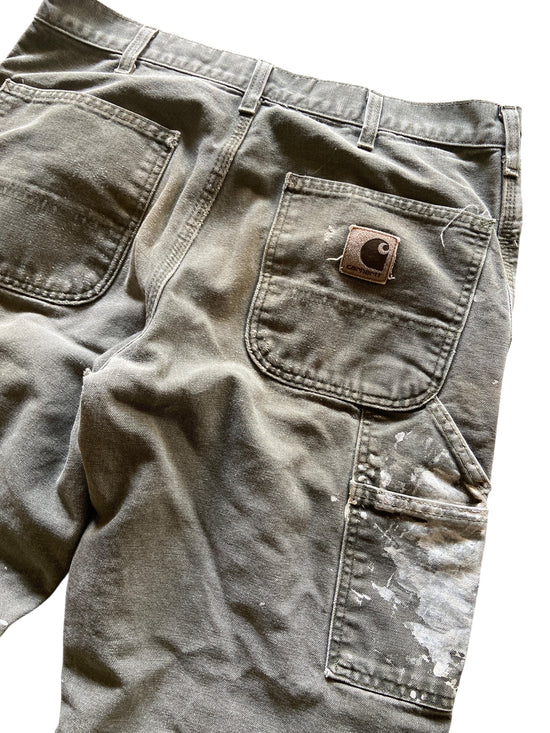 Thrashed Paint Splattered Olive Carhartt Carpenter Pants Sz 32x29