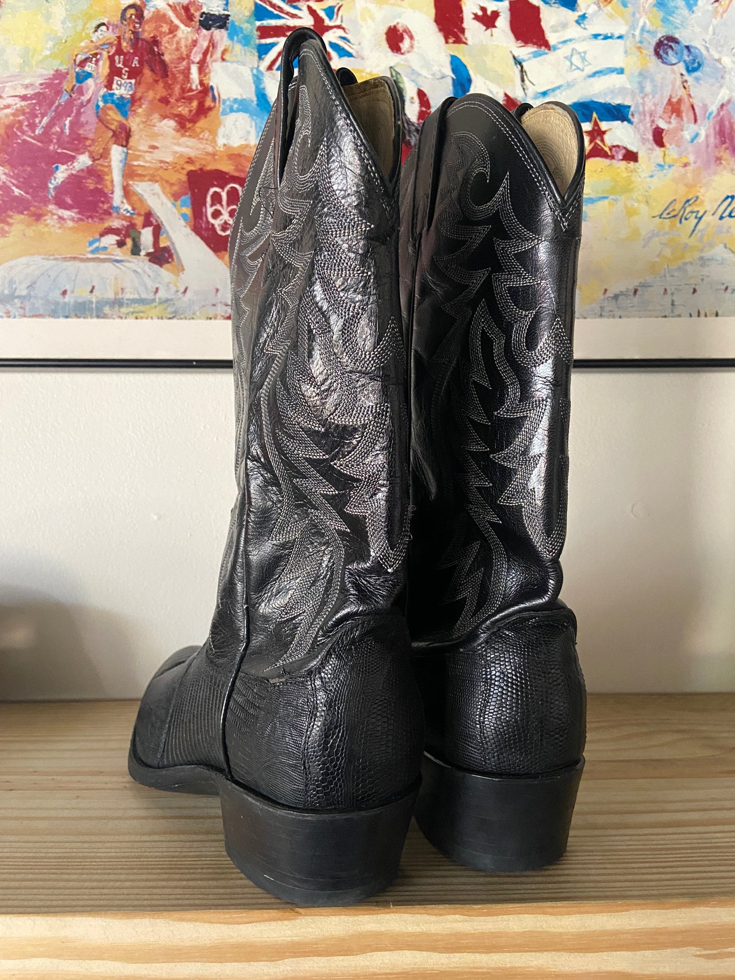 Preowned Dan Post Western Boot Black Leather Men's 10.5D Made In USA