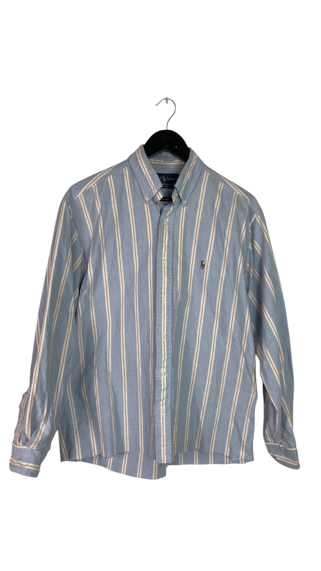 VTG Polo Ralph Lauren Blue Striped Button Up Shirt Sz M/L