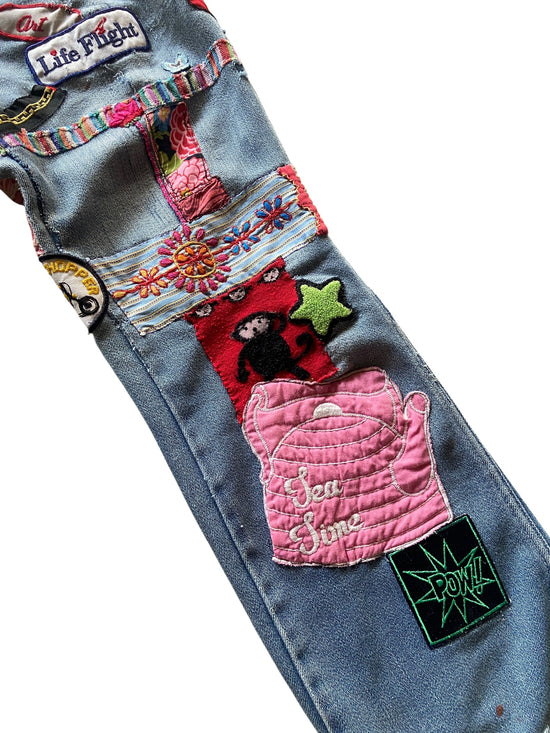Reworked Hippie Patchwork Denim Flares Sz 30x28