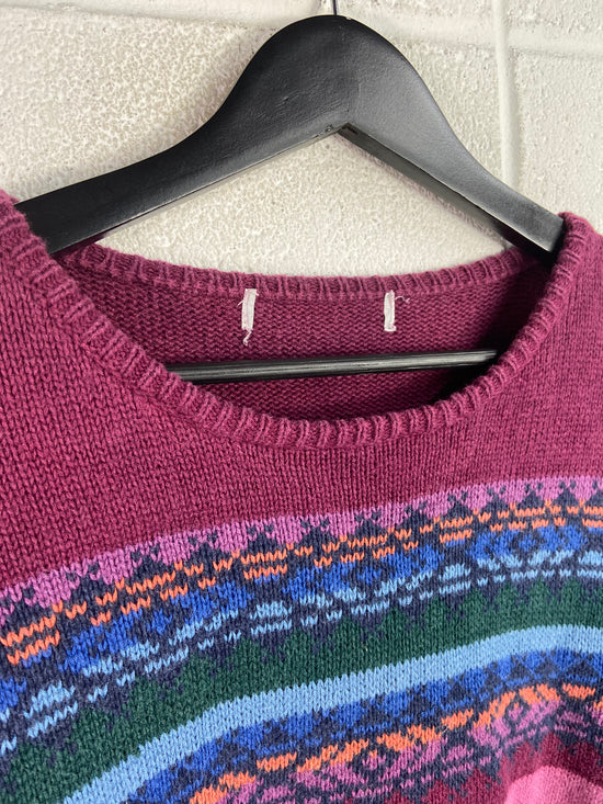 VTG Purple Aztec Knit Sweater Sz S