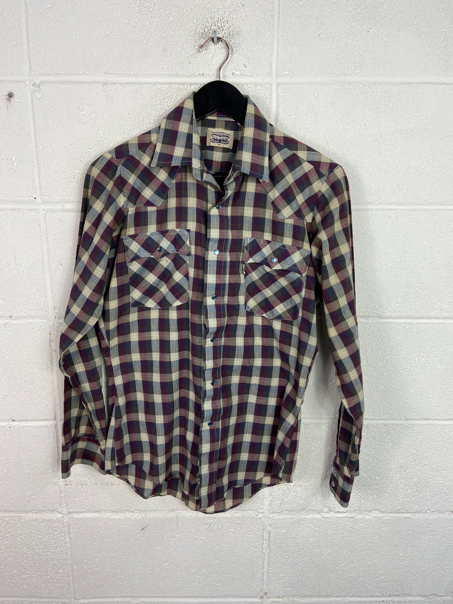 Y2K Levi's Purple/Blue Plaid Pearlsnap Shirt Sz S/M