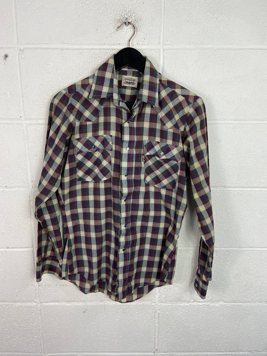Y2K Levi's Purple/Blue Plaid Pearlsnap Shirt Sz S/M