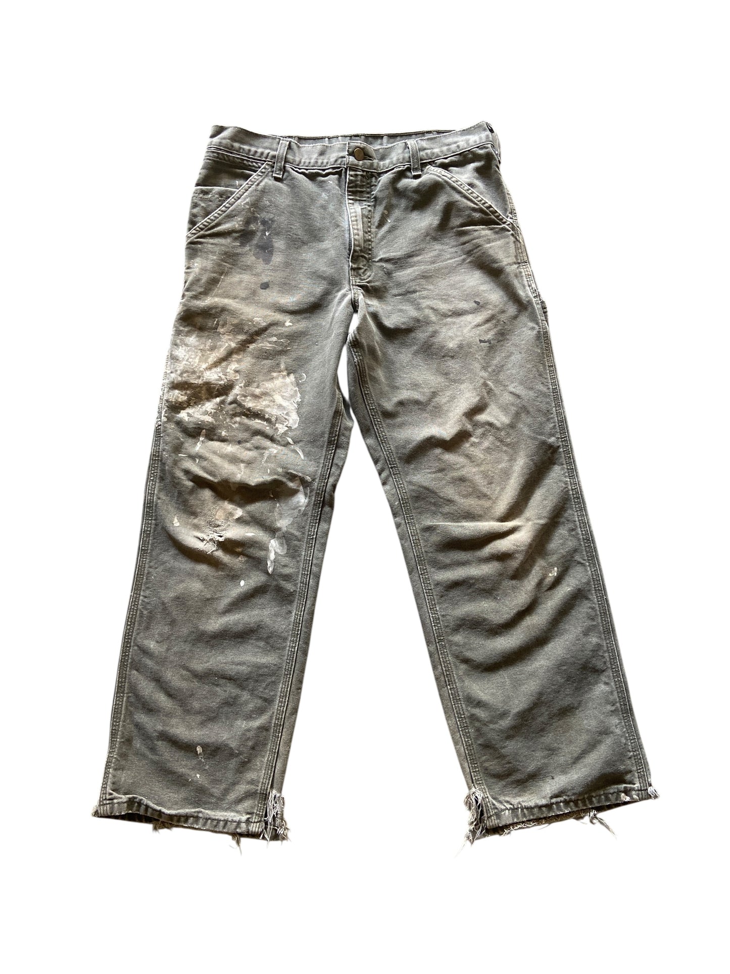 Thrashed Paint Splattered Olive Carhartt Carpenter Pants Sz 32x29
