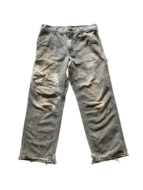 Thrashed Paint Splattered Olive Carhartt Carpenter Pants Sz 32x29