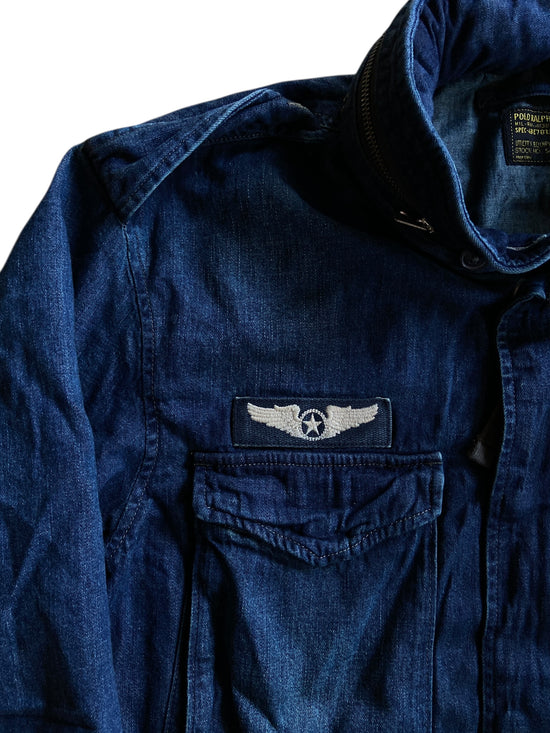 VTG Polo Ralph Lauren USRL Aviator Denim Jacket Sz L