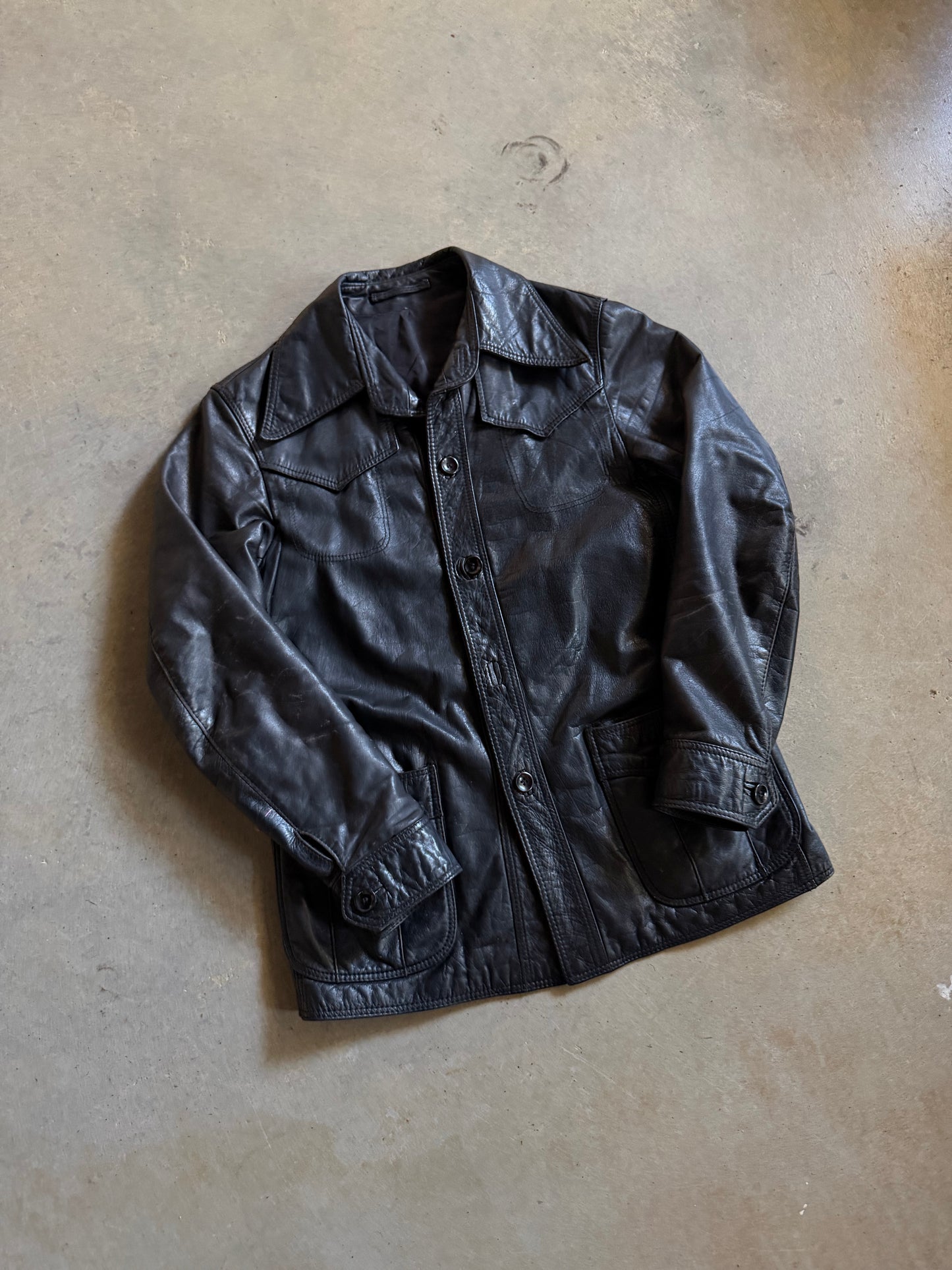 VTG Black Leather Jacket Sz S