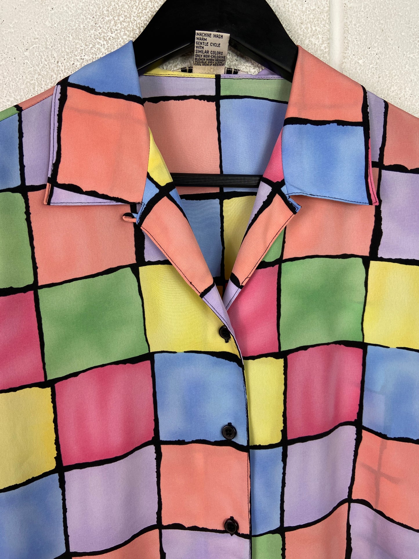 VTG Multicolor Checkered Button Up Wmns Shirt Sz L