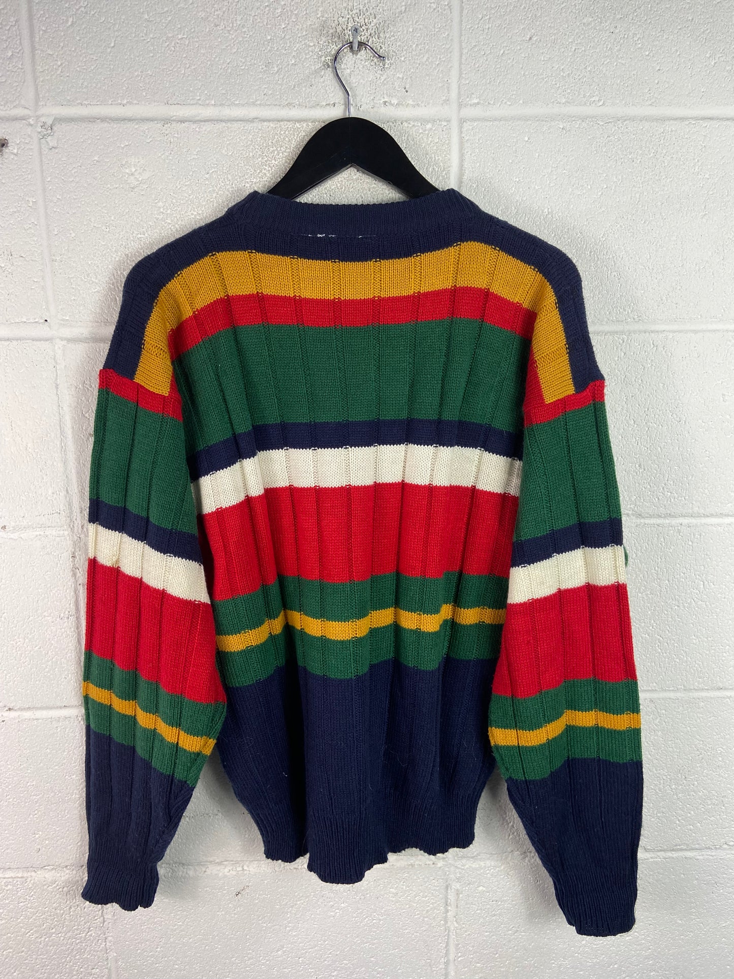 VTG Multicolor Striped Today's News Knit Sweater Sz L