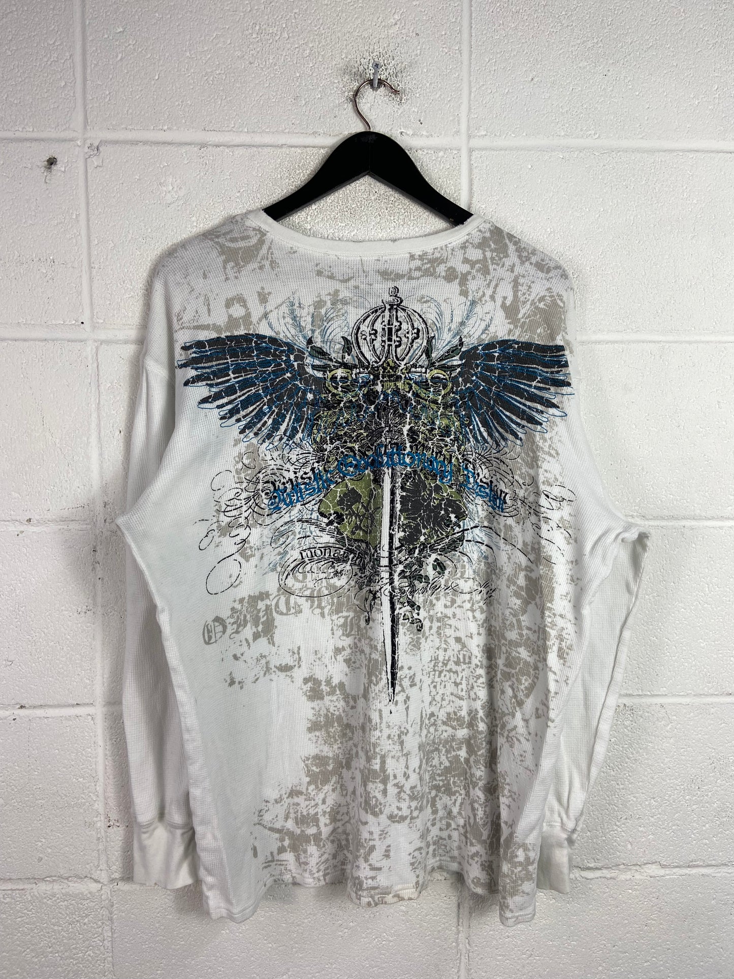 Y2K Monarchy Artistic Evolutionary Design Thermal Shirt Sz 2XL