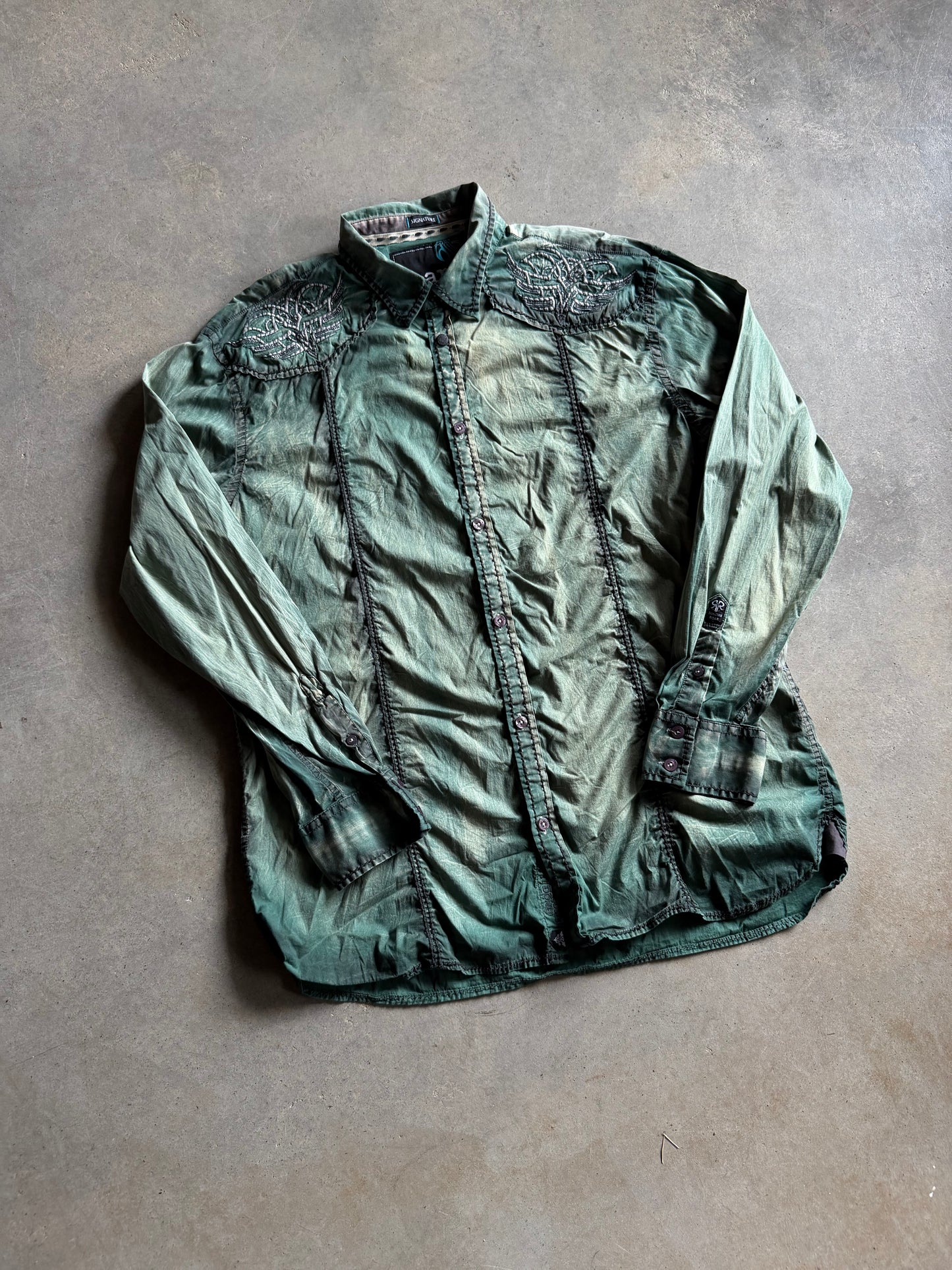 Y2K Roar Green Button Down Shirt Sz 2XL