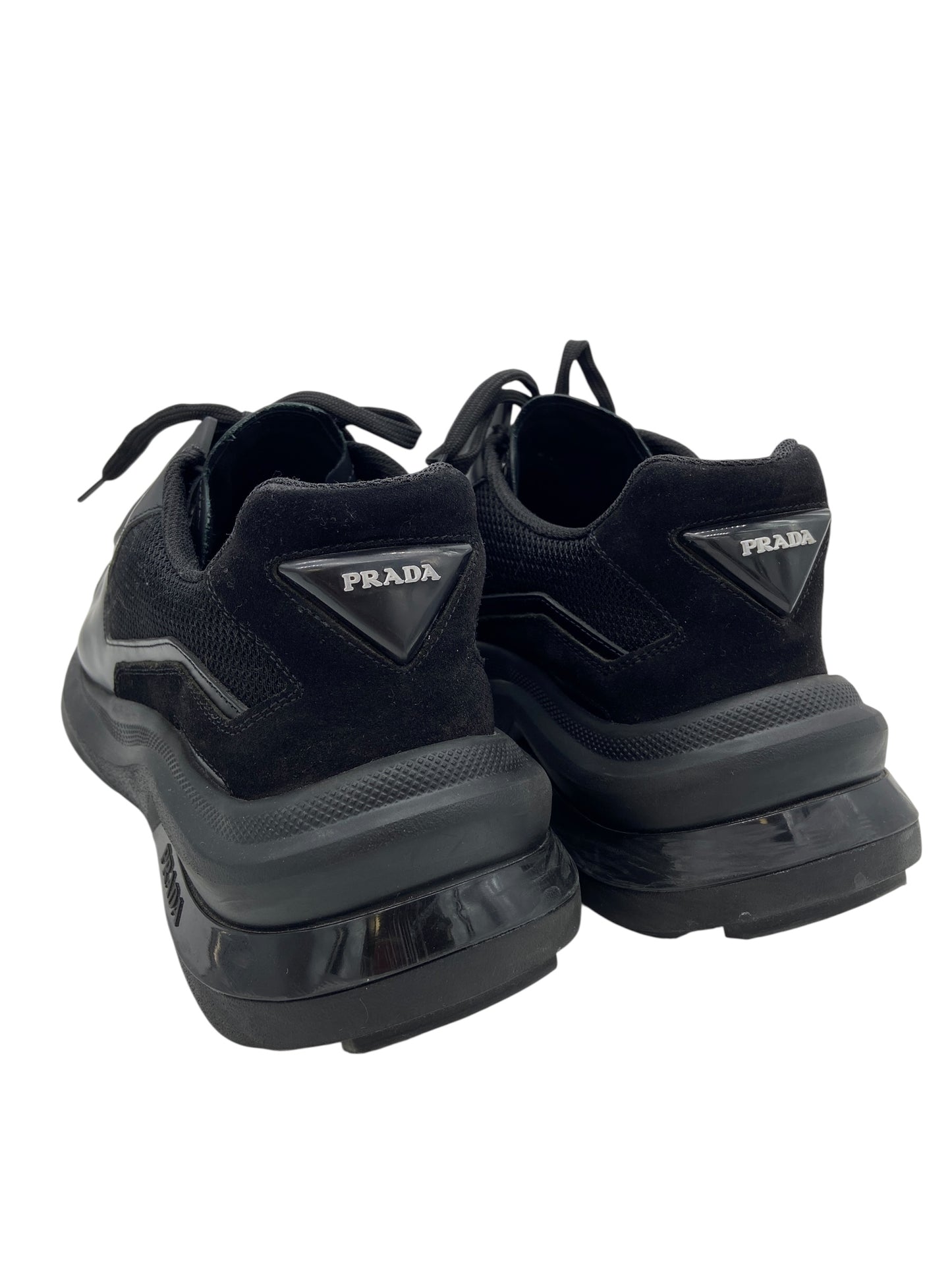 Preowned Prada Brushed Leather Sneakers Bike Fabric Suede Sz 8UK/9US