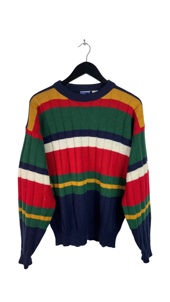 VTG Multicolor Striped Today's News Knit Sweater Sz L