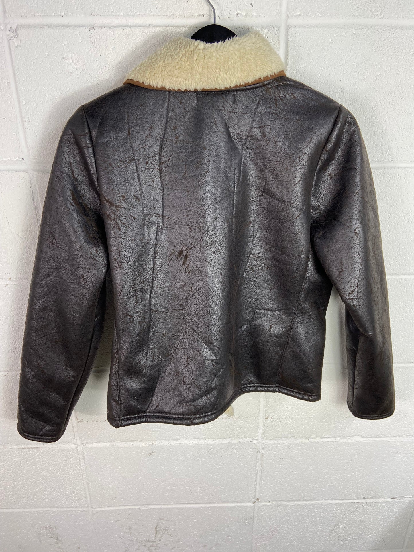 Lauren Ralph Lauren Cracked Leather Sherpa Jacket Sz Wmns Med