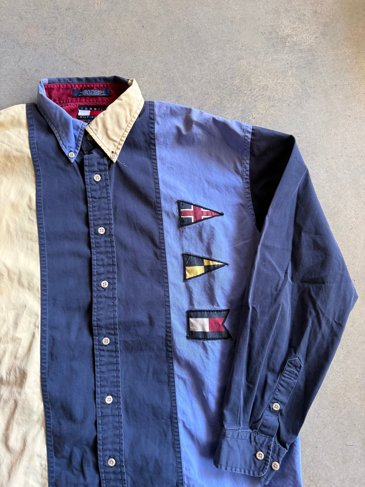 VTG Tommy Hilfiger Flags Button Up Shirt Sz L
