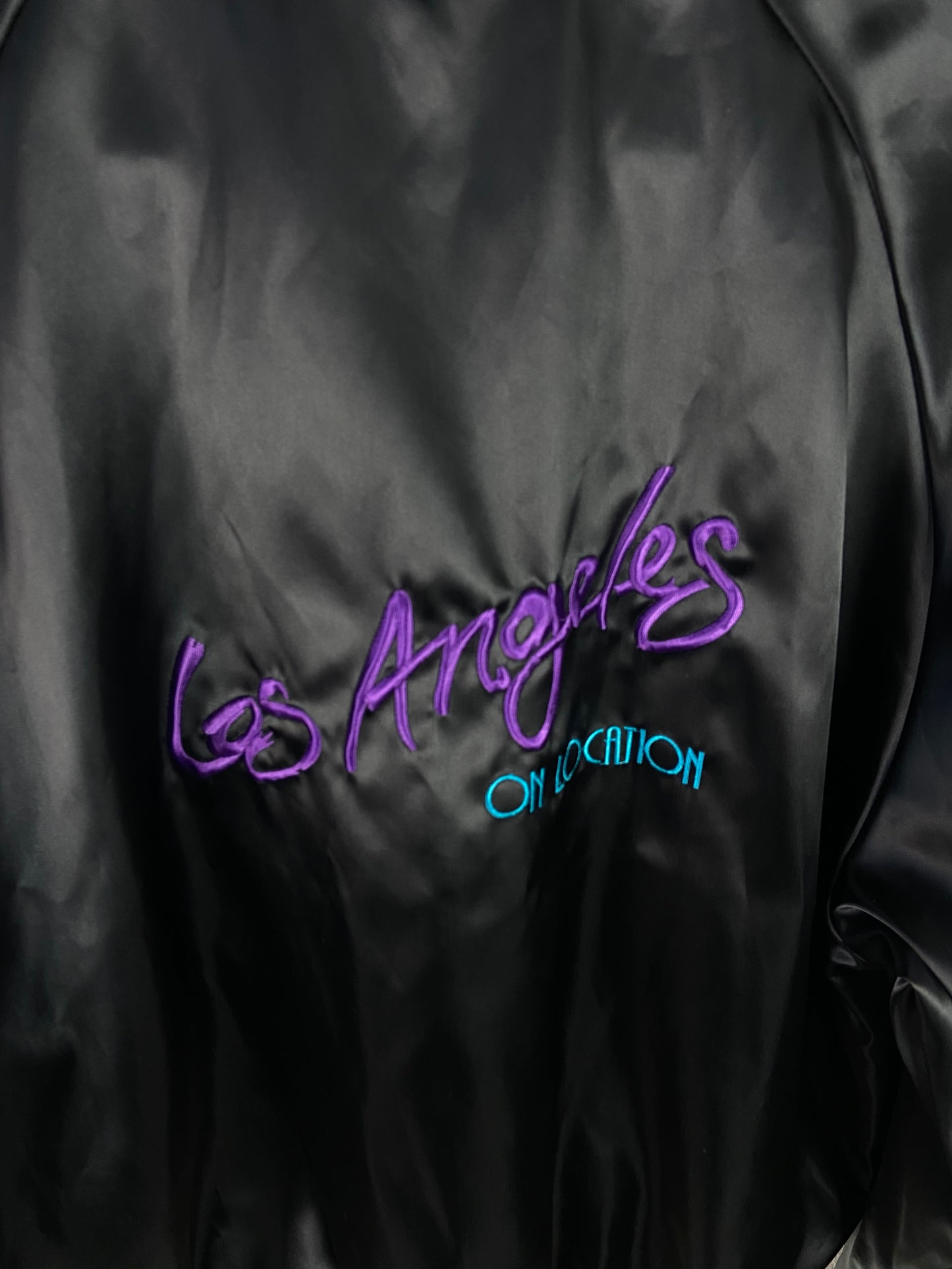 VTG Los Angeles Black Satin Jacket Sz XL