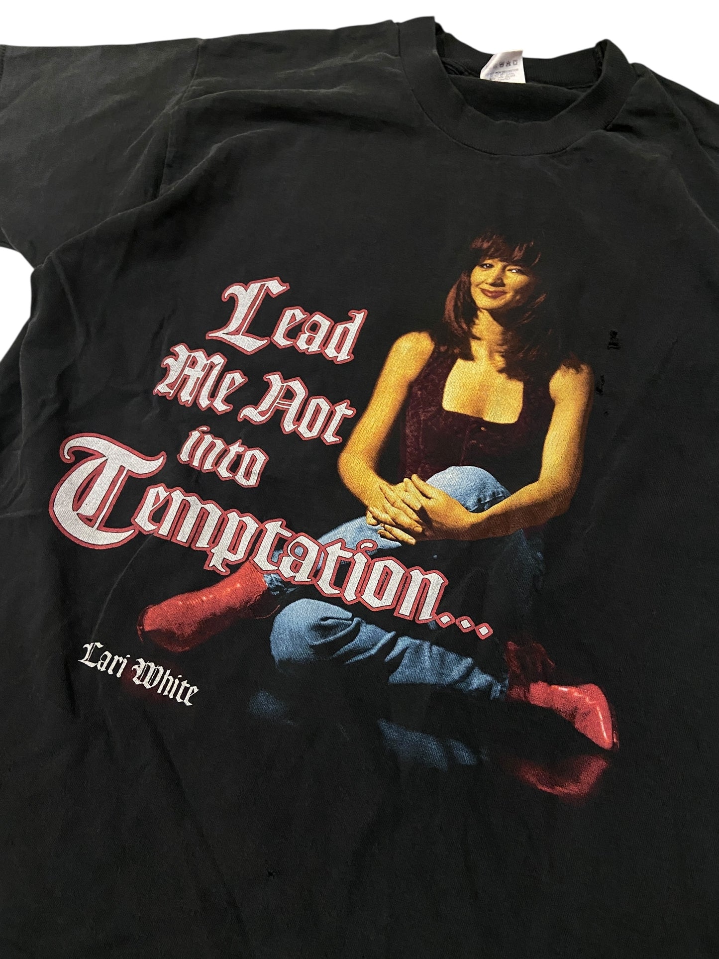 VTG Lari White Lead My Not Into Temptation Tee Sz M/L