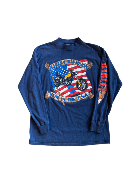 VTG Harley Davidson Made In The USA Blue LS Tee Sz L