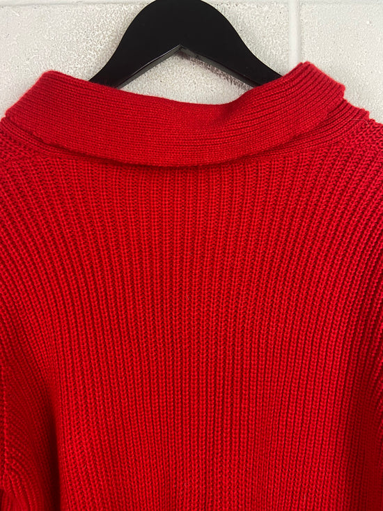 VTG Red Woven Button Up Sweater Sz M/L