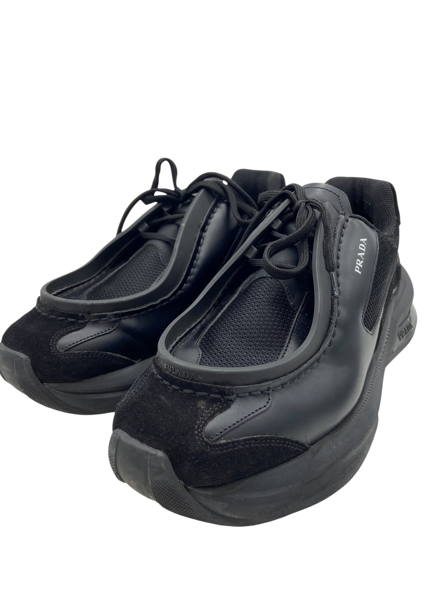 Preowned Prada Brushed Leather Sneakers Bike Fabric Suede Sz 8UK/9US
