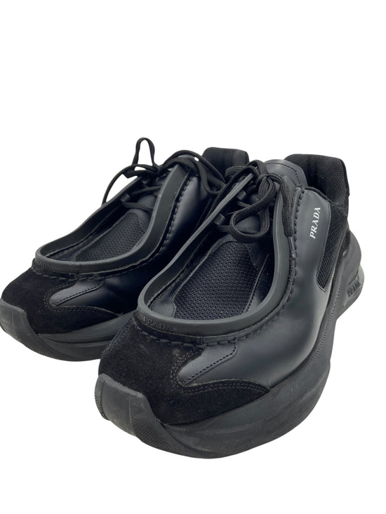 Preowned Prada Brushed Leather Sneakers Bike Fabric Suede Sz 8UK/9US