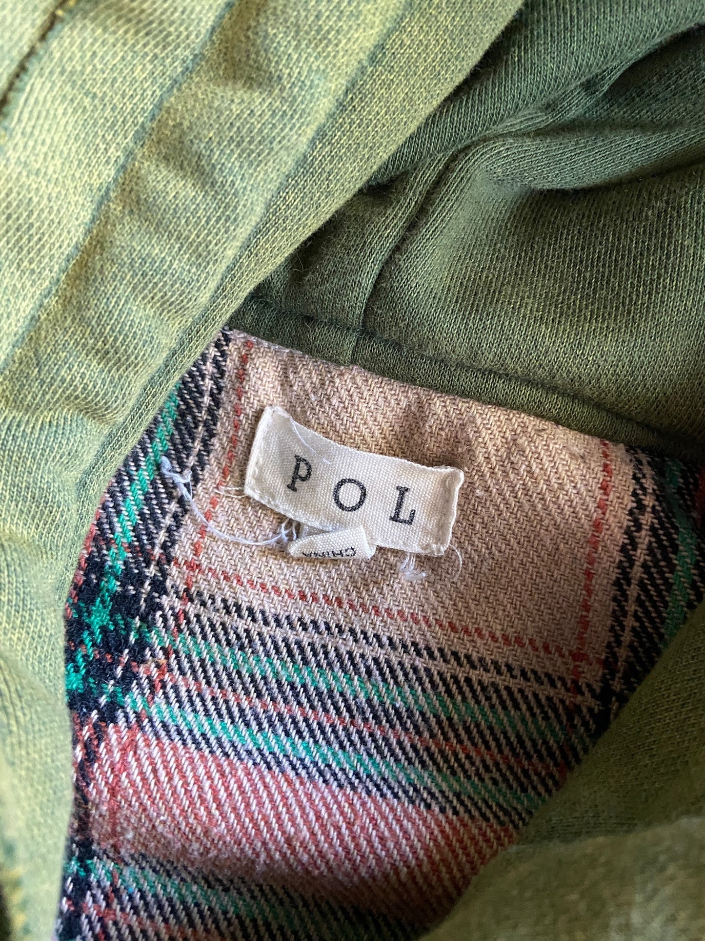 POL Distressed Patchwork Hooded Flannel Sz M