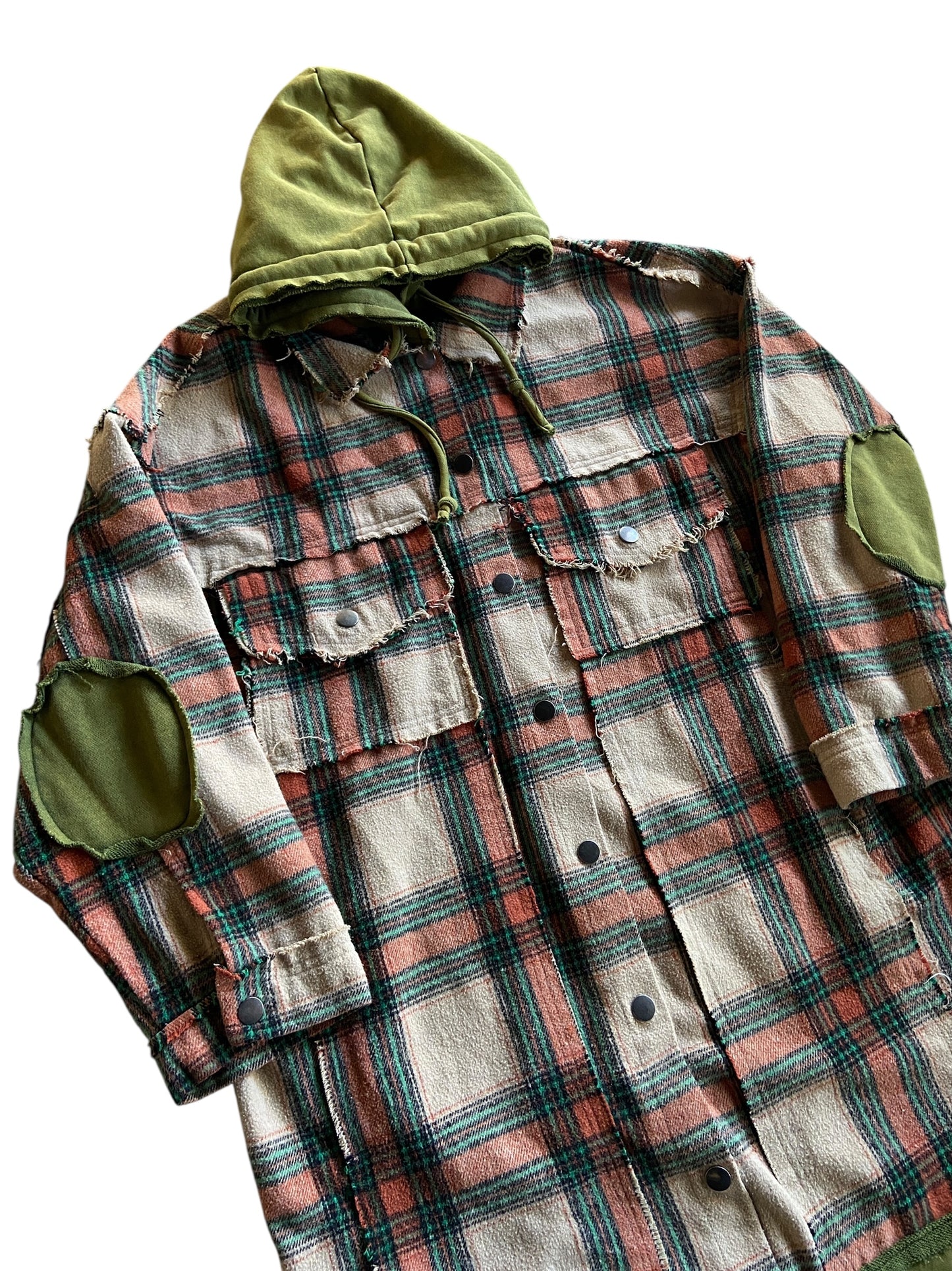 POL Distressed Patchwork Hooded Flannel Sz M