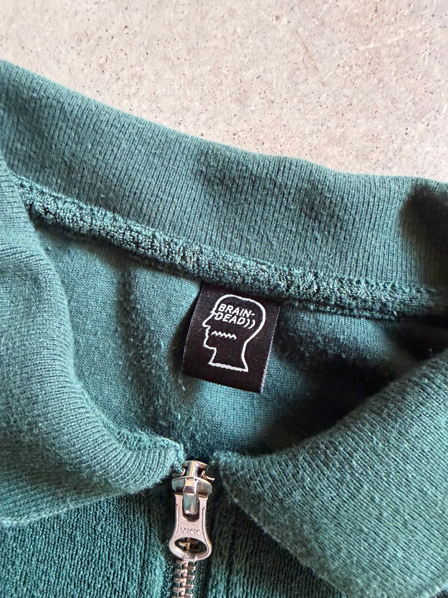 Brain Dead Green Quarter Zip Terrycloth Polo Sz L