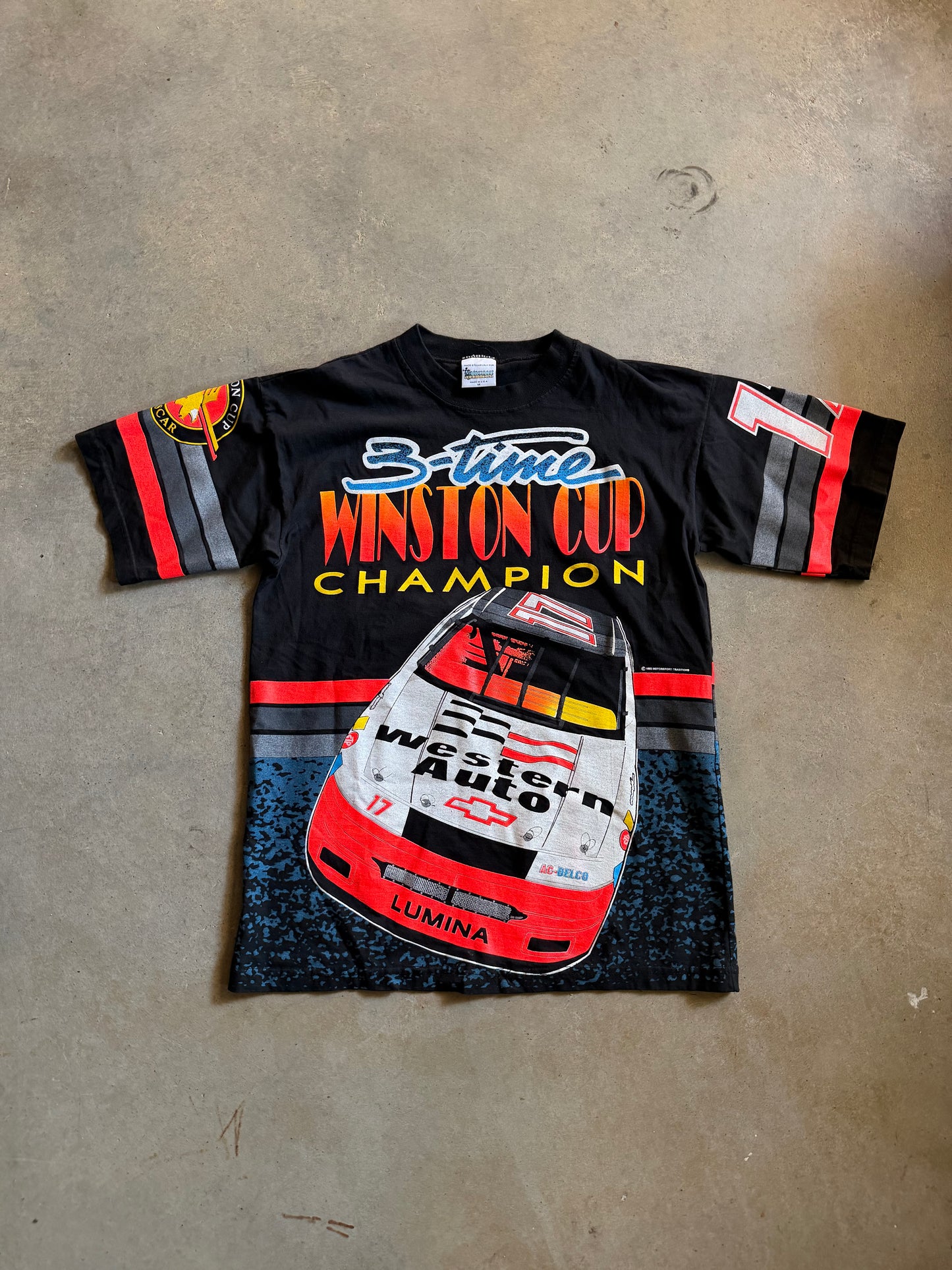VTG Darrell Waltrip 3 Time Winston Cup Champion All Over Print Tee Sz M
