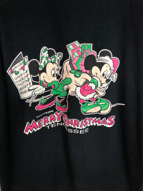 VTG Mickey Minnie Mouse Merry Christmas Tee Sz L