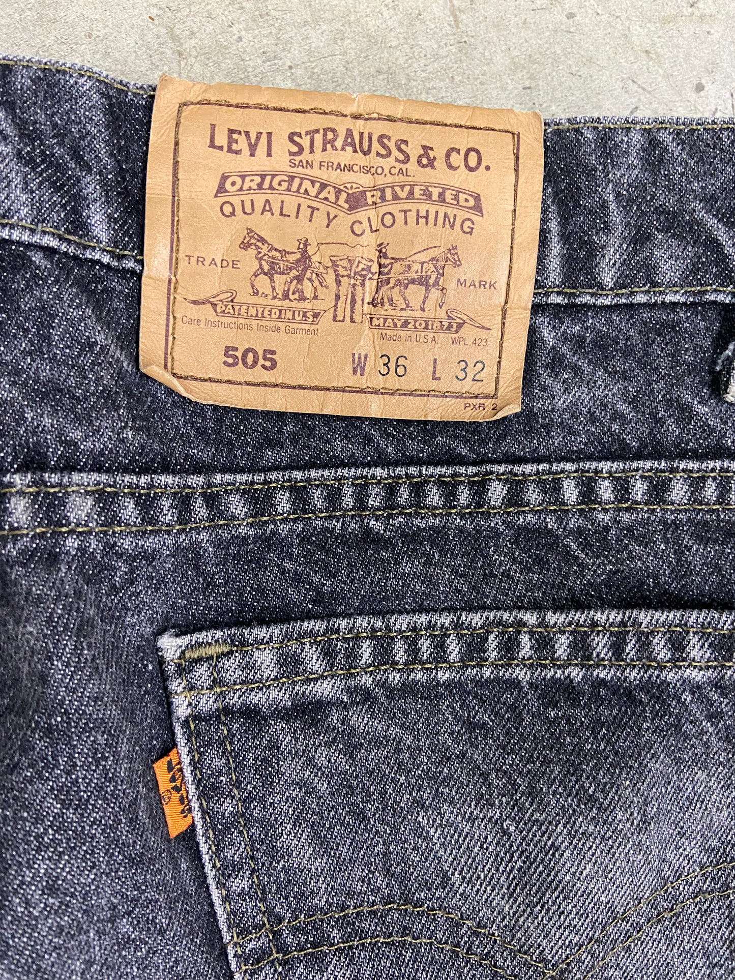 VTG Levi's Orange Tab 505 Black Denim Jeans Sz 36x32