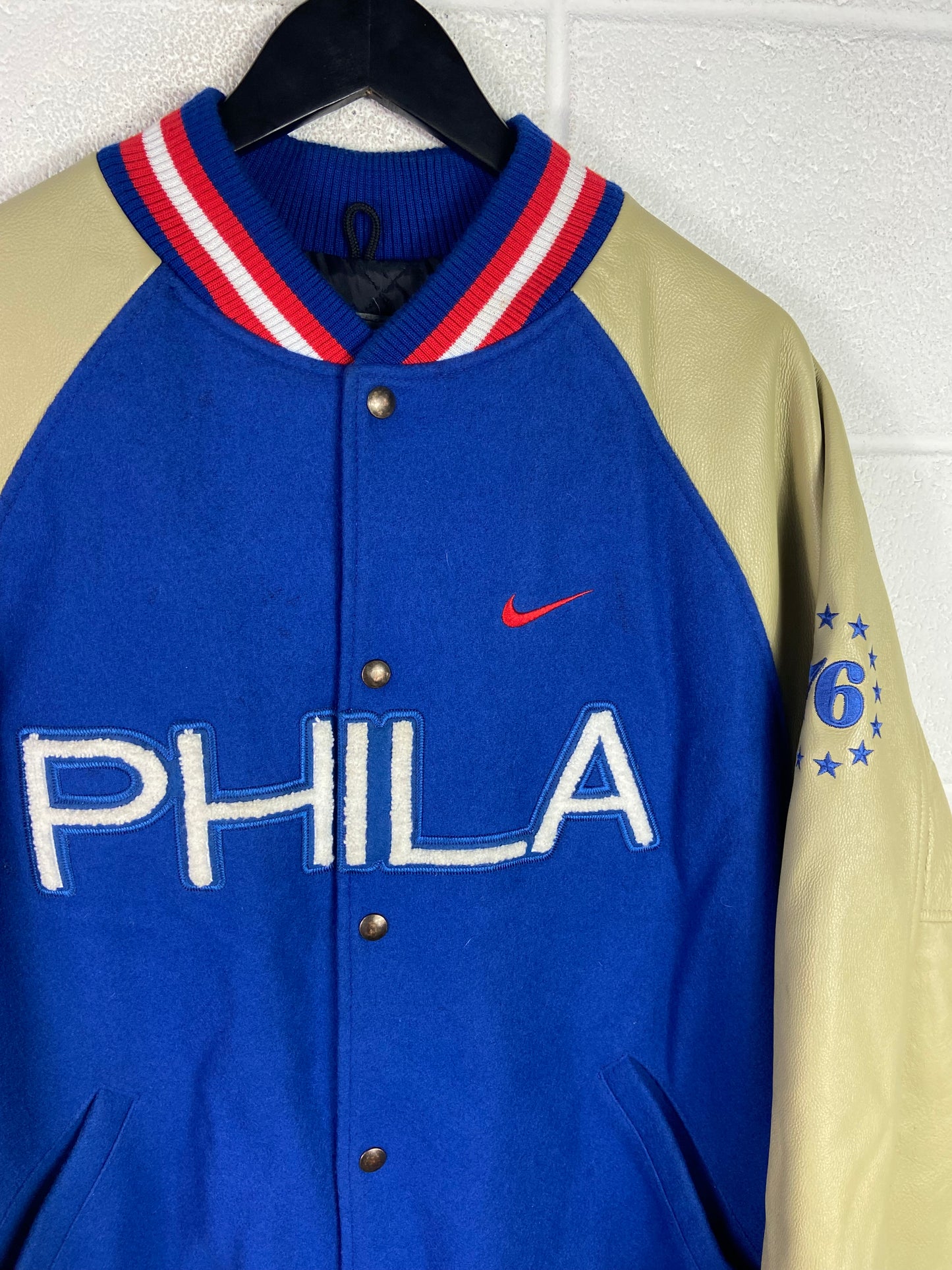 VTG Philadelphia 76ers Nike Varsity Jacket Sz XL