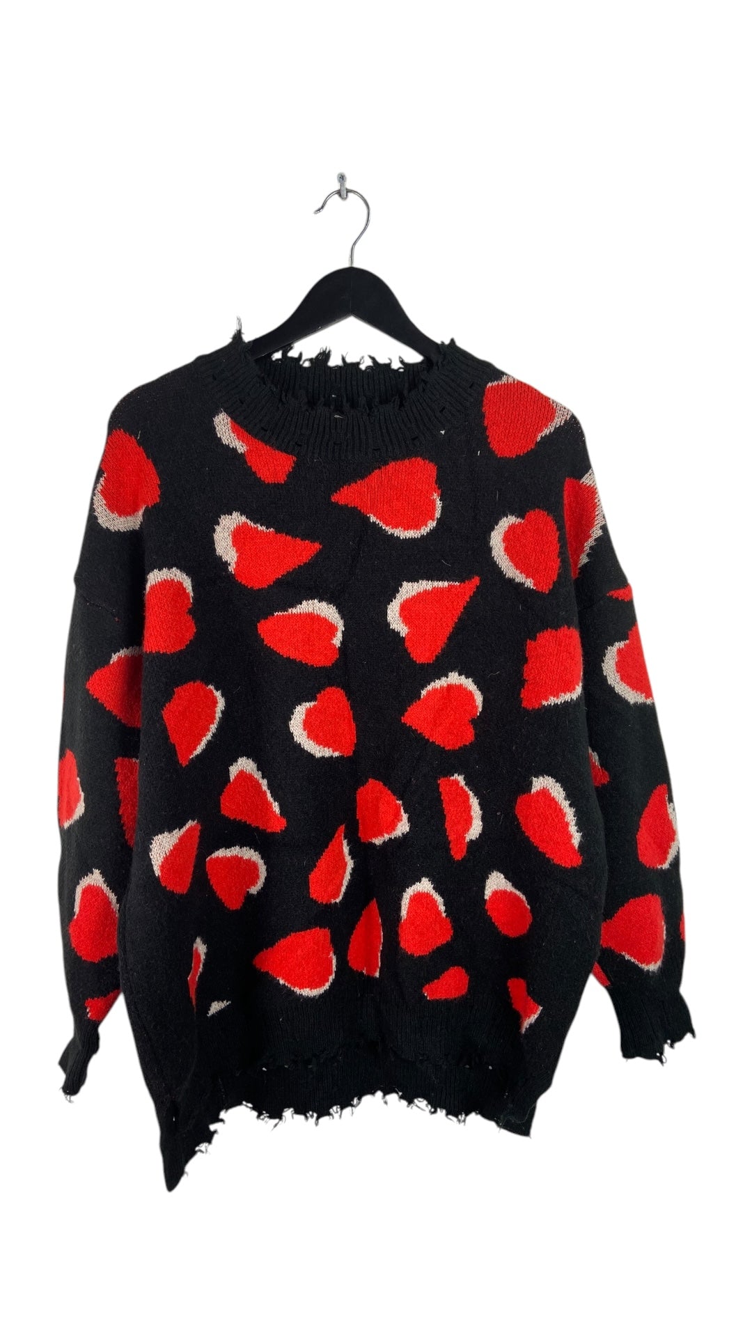 VTG Hearts Thrashed Black Knit Sweater Sz XL