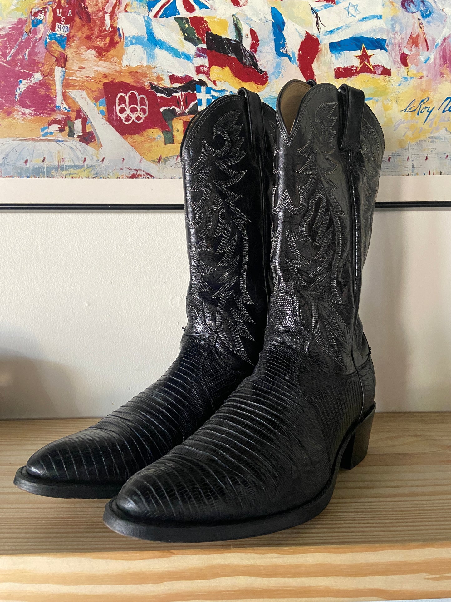Preowned Dan Post Western Boot Black Leather Men's 10.5D Made In USA