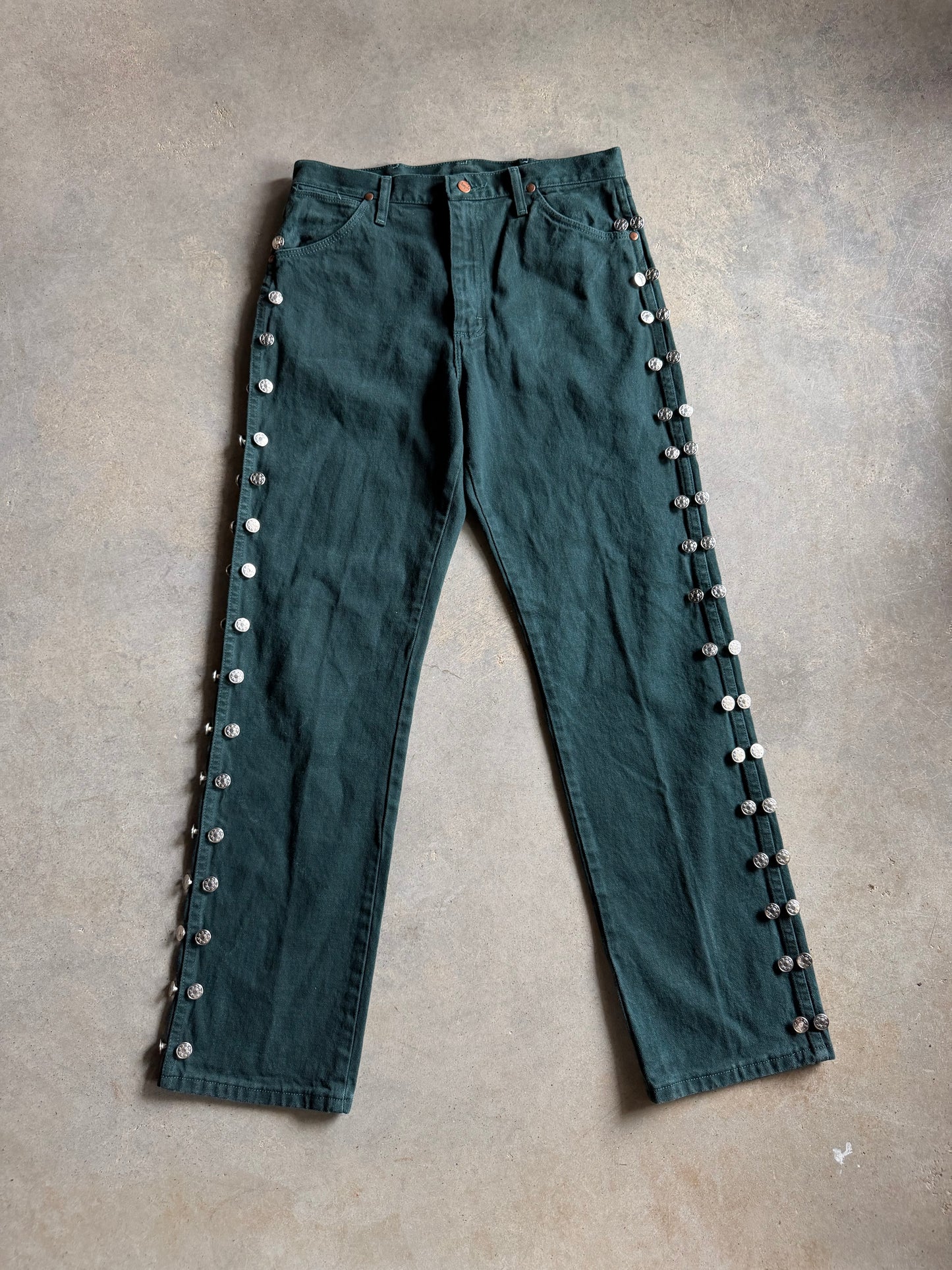 VTG Wrangler Green Custom Button Pants Sz 32x32