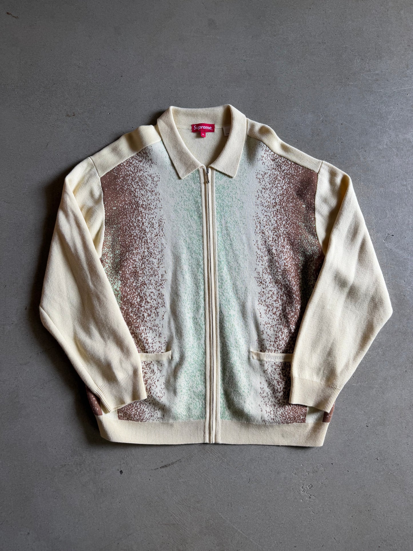 Supreme Gradient Stripe Zip Up Cardigan Pale Yellow Sweater Sz XL